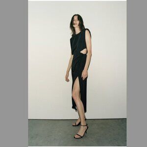 Zara Sleeveless Cut Out Midi Dress Black XS